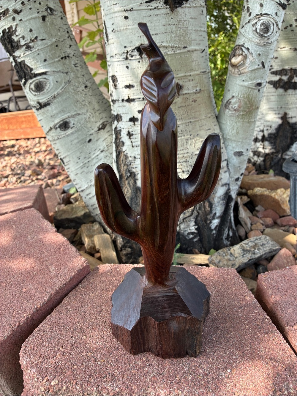 Vintage Ironwood Cactus and bird sculpture